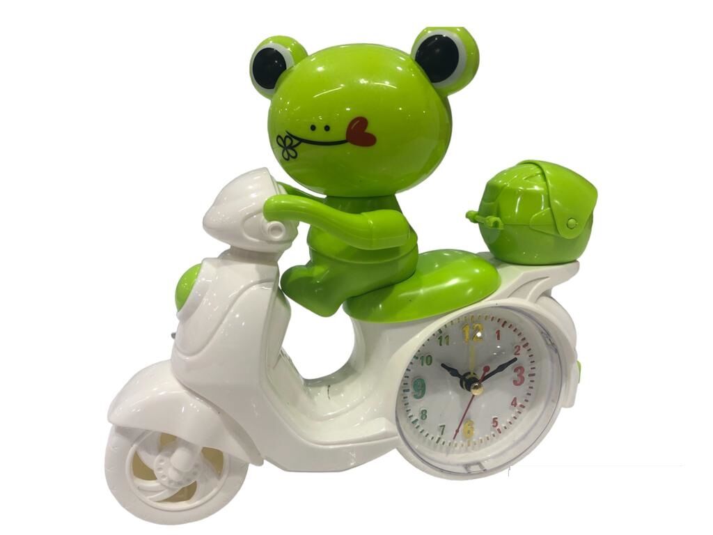 Motosikletli Sevimli Kurbağa Alarmlı Masa Saati