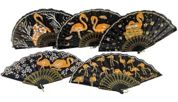 Plastik Saplı Flamingo Desenli Yelpaze