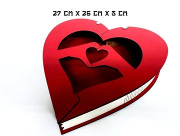 Ahşap Kırmızı Kalp Tasarımlı Sevgiliye Hediye Kutusu