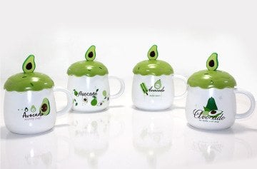 Avakado Tasarım Kapaklı Kaşıklı Kupa Bardak