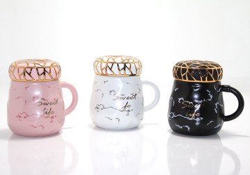 Yaldızlı Sweet Life Tasarım Kapaklı Kupa Bardak