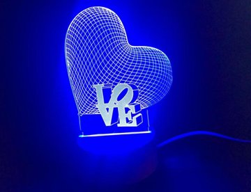 3D Love Kalp Ledli Gece Lambası (3 Renkli)