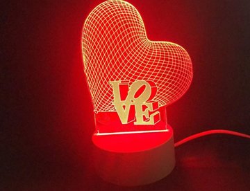 3D Love Kalp Ledli Gece Lambası (3 Renkli)