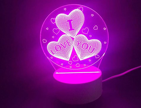 3D I Love You Kalp Tasarımlı Ledli Gece Lambası