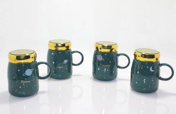 Gezegen Tasarımlı Ayna Kapaklı Kupa Bardak
