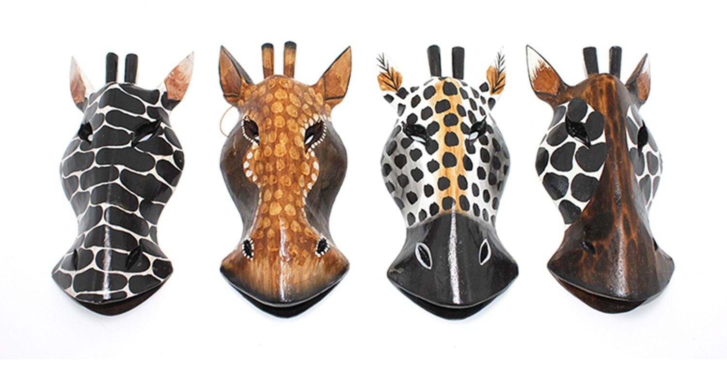 Dekoratif Ahşap Otantik Zebra Desenli Duvara Asmalı Maske