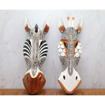Dekoratif Ahşap Otantik Zebra Kafa Duvara Asmalı Maske 50 cm