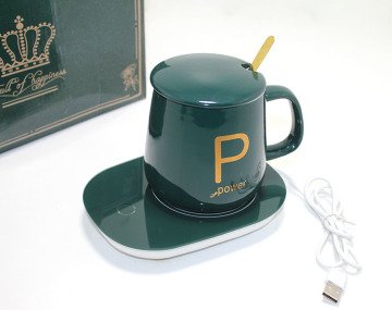 Usb Isıtmalı Power Yeşil Altlıklı Kaşıklı Kapaklı Kupa Bardak