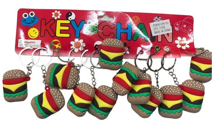 Silikon Cheeseburger Tasarımlı Anahtarlık Çanta Süsü (12 Adet)