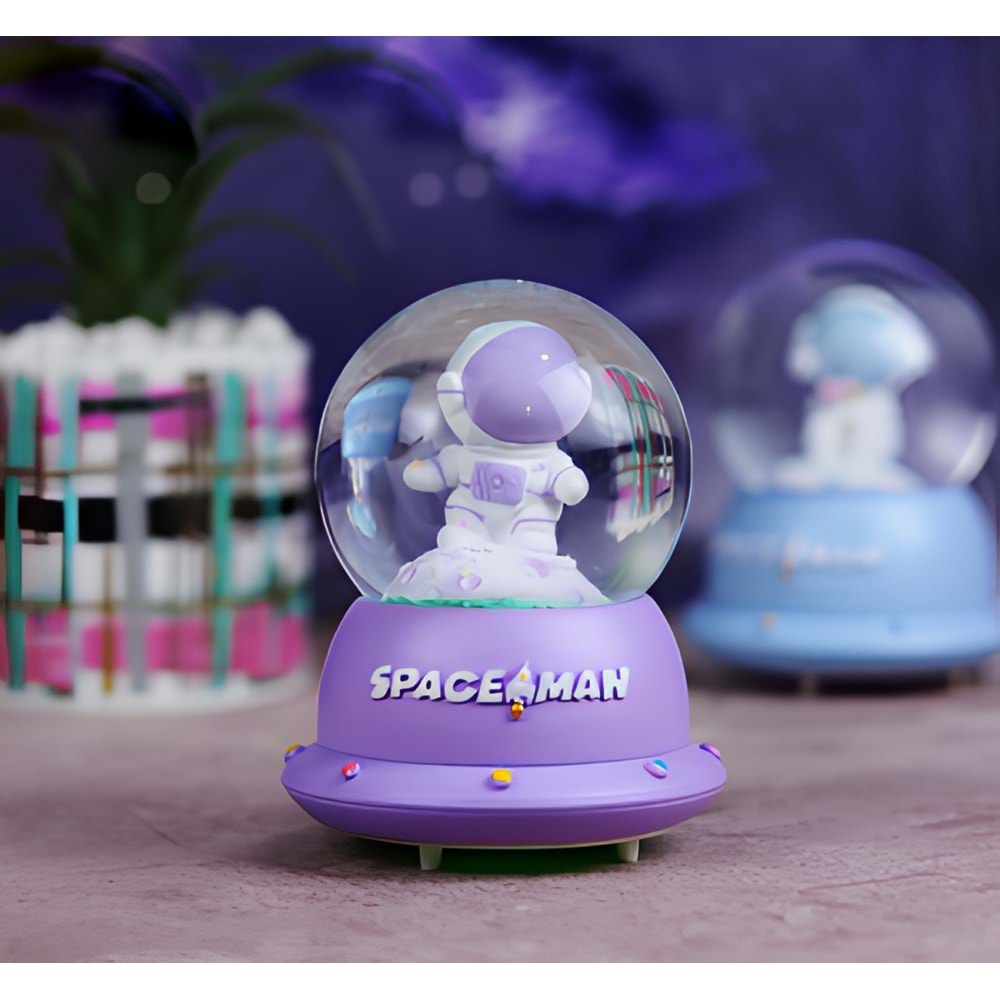 Renkli Işıklı Astronot Mini Cam Kar Küresi (9cm)
