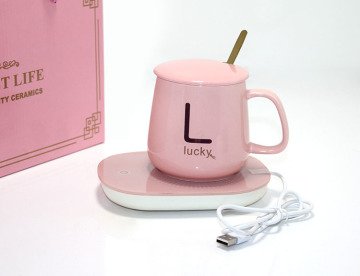 Usb Isıtmalı Pembe Altlıklı Kaşıklı Kapaklı Kupa Bardak