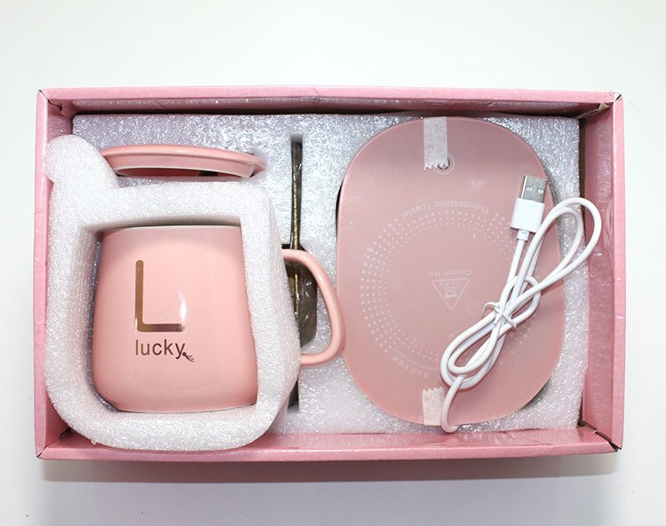 Usb Isıtmalı Pembe Altlıklı Kaşıklı Kapaklı Kupa Bardak
