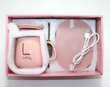 Usb Isıtmalı Pembe Altlıklı Kaşıklı Kapaklı Kupa Bardak