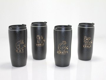 Hayvan Desenli Siyah Kapaklı Termos Bardak