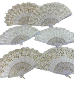 Gold Desenli Plastik Saplı Beyaz Yelpaze