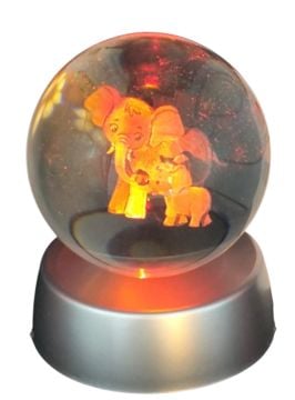 Led Işıklı Renk Değiştiren Fil & Yavrusu Kristal Cam Küre