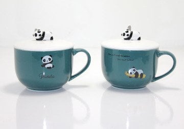 Panda Tasarım Kapaklı Kaşıklı Kupa Bardak