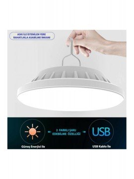 Solar Güneş Enerjili ve Usb Kumandalı Askılı Pratik Taşınabilir Lamba