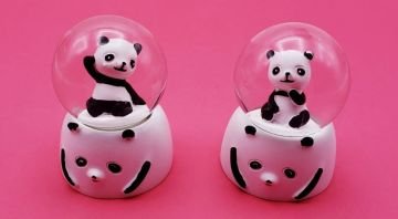 Mini Işıklı Panda Tasarım Dekoratif Cam Kar Küresi