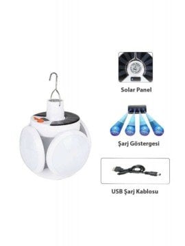 5 Kanatlı Solar Güneş Enerjili Usb Sarjlı Led Askılı Bahçe Aydınlatma