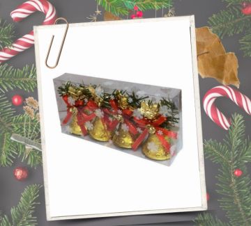 Yılbaşı Çam Ağacı Kutulu Çan Yılbaşı Süsü 4'lü (8 cm)
