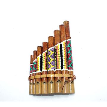 Bambu Batikli Pan Flüt Müzik Aleti (20 cm x 10 cm)