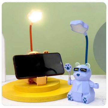 Usb Şarjlı Sevimli Robot Ayı Masa Lambası Telefon Tutucu