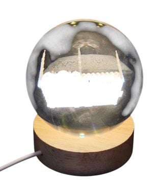 Dekoratif Ahşap Altlıklı Cami Temalı Işıklı Cam Küre (8 cm)