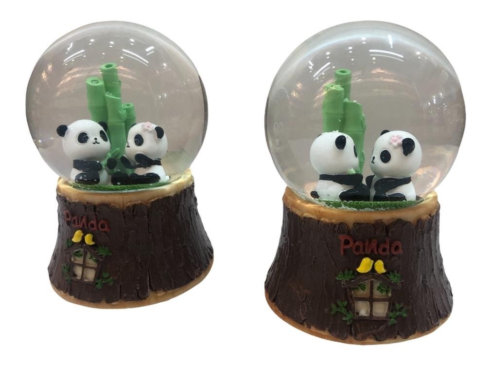 Dekoratif Oturan Pandalar Işıklı Müzikli Cam Kar Küresi