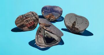İstanbul Manzaralı Taşlı Kalpli Mini Makyaj Aynası