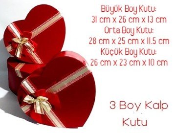 Kalp Kutu Kırmızı Kalp Tasarımlı Hediye Kutusu (3 Boy)