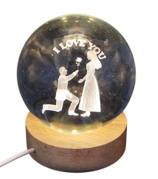 Dekoratif Ahşap Altlıklı I Love You Sevgili Temalı Işıklı Cam Küre (8 cm)