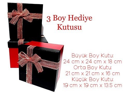3'lü Kırmızı Siyah Kare Tasarımlı Hediye Kutusu