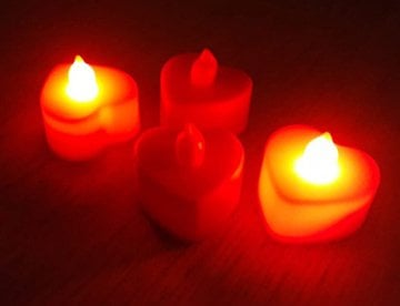 Kırmızı Kalp Tealight Pilli Mum (24 Adet)