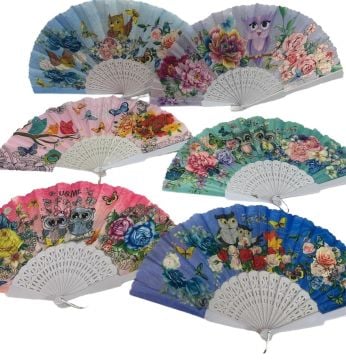 Plastik Saplı Baykuş Desenli Yelpaze