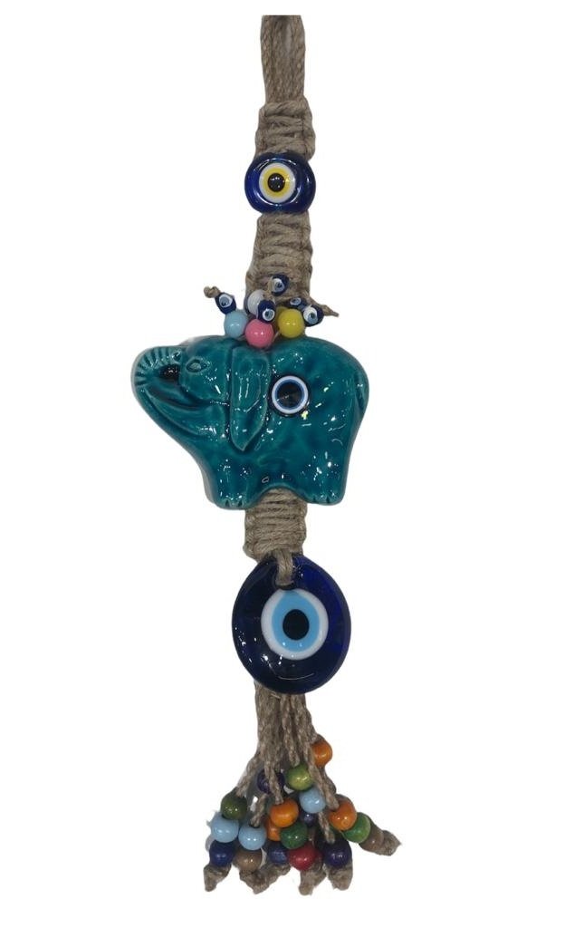 Asılabilir Seramik Fil Nazar Boncuk Kapı Duvar Süsü (33 cm)