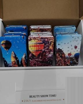 Taşlı Kapadokya Balon Tasarımlı Cep Makyaj Aynası (12 Adet)