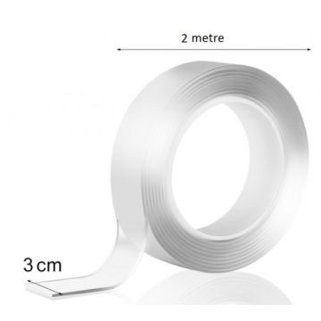 Kolayca kesilebilir Çift Taraflı Şeffaf Bant (2m x 3cm)