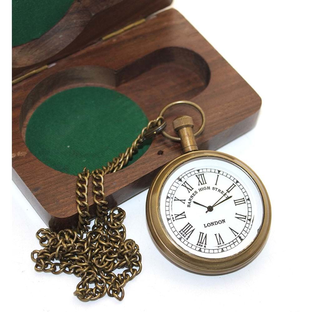 Pirinç Ahşap Kutulu Hediye Gold London Köstekli Saat (11 cm x 7 cm)
