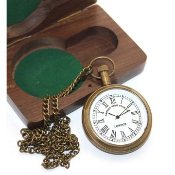 Pirinç Ahşap Kutulu Hediye Gold London Köstekli Saat (11 cm x 7 cm)