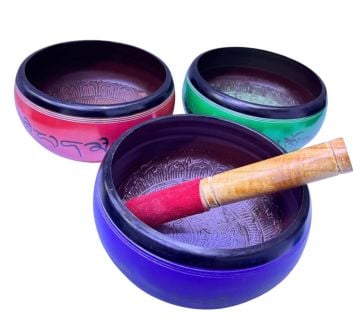 Renkli Desenli Tibet Meditasyon Çanı Tibet Çanağı (20 cm)