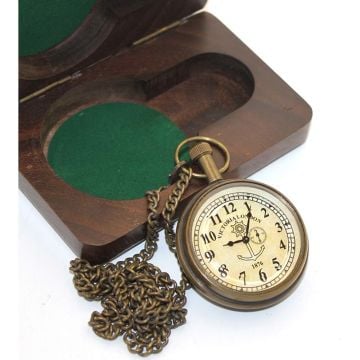 Pirinç Ahşap Kutulu Hediye Gold Çapa London Köstekli Saat (11 cm x 7 cm)