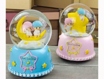Ay Yıldız Üzerinde Bebek Işıklı Kar Püskürten Cam Küre Müzik Kutusu