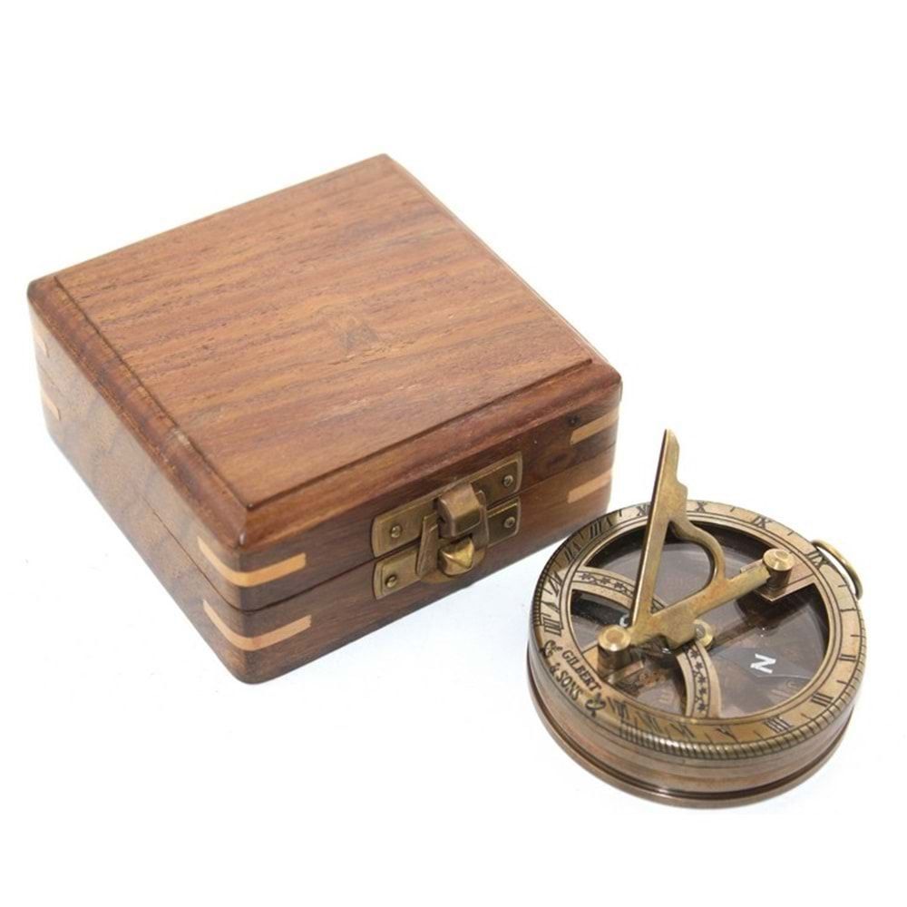 Dekoratif Ahşap Kutulu Pirinç Pusula (9 cm x 4 cm)