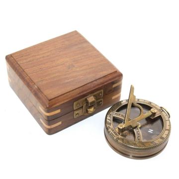 Dekoratif Ahşap Kutulu Pirinç Pusula (9 cm x 4 cm)