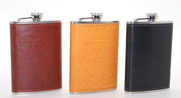 9 Oz Paslanmaz Çelik  Deri Kaplama  Matara