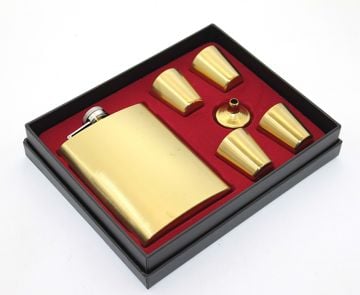 8 oz Gold Matara Seti 4 Shot Bardaklı (6 Parça)
