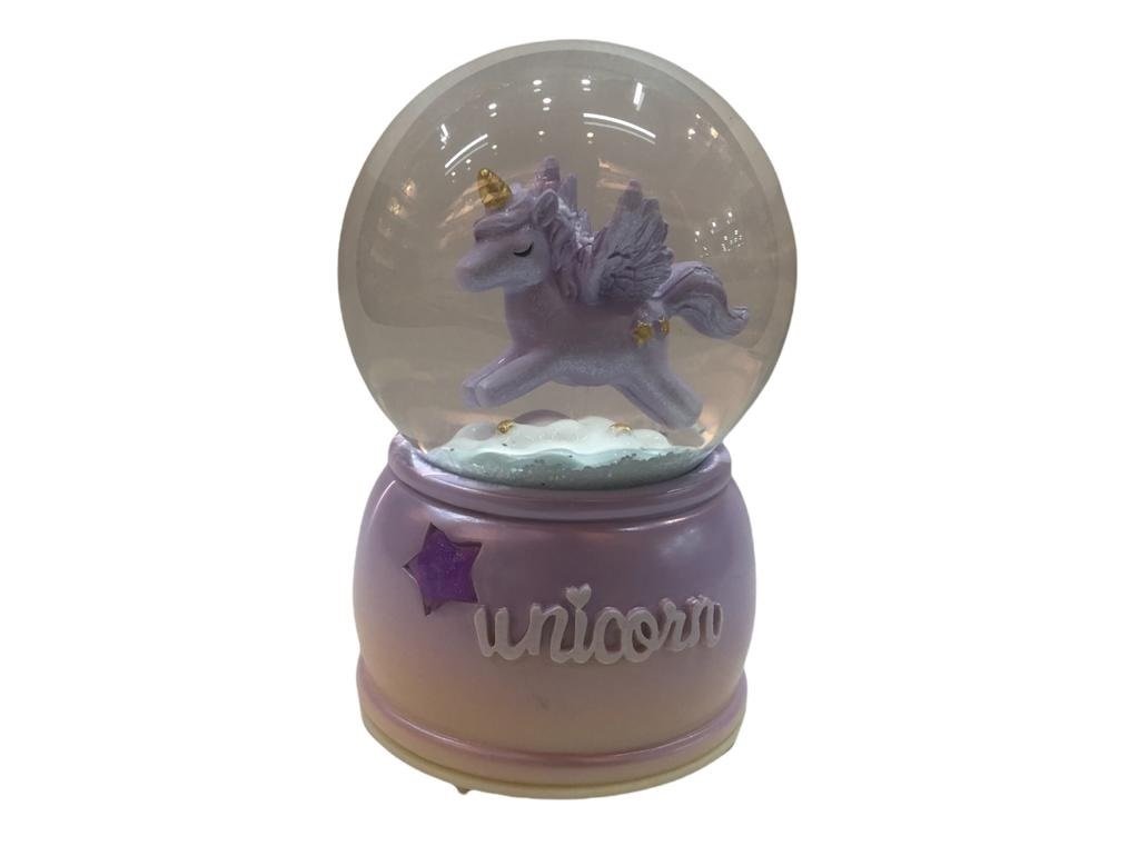 Dekoratif Unicorn Temalı Işıklı Müzikli Cam Kar Küresi