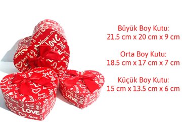 3'lü Love Kırmızı Kalp Tasarımlı Hediye Kutusu