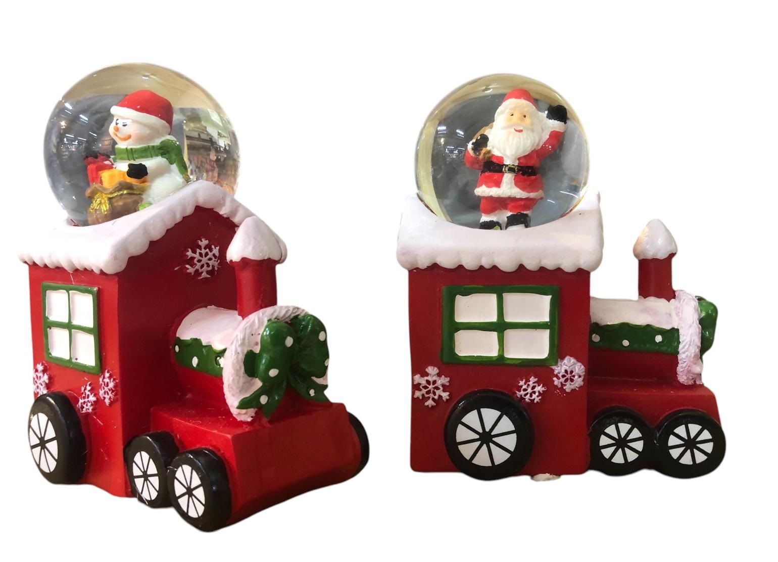 Mini Işıklı Yılbaşı Tren Üzerinde Noel Baba Kardan Adam Cam Kar Küresi